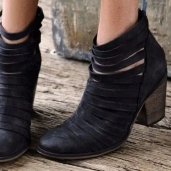 Free People New Boots HYBRID Strappy Suede Leather Booties NIB BLACK Women's 10 - Picture 2 of 14